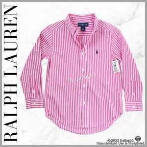 Ralph Lauren Polo Oxford Dress Shirt Pink Striped Long Sleeve Boys 6 Brand New!